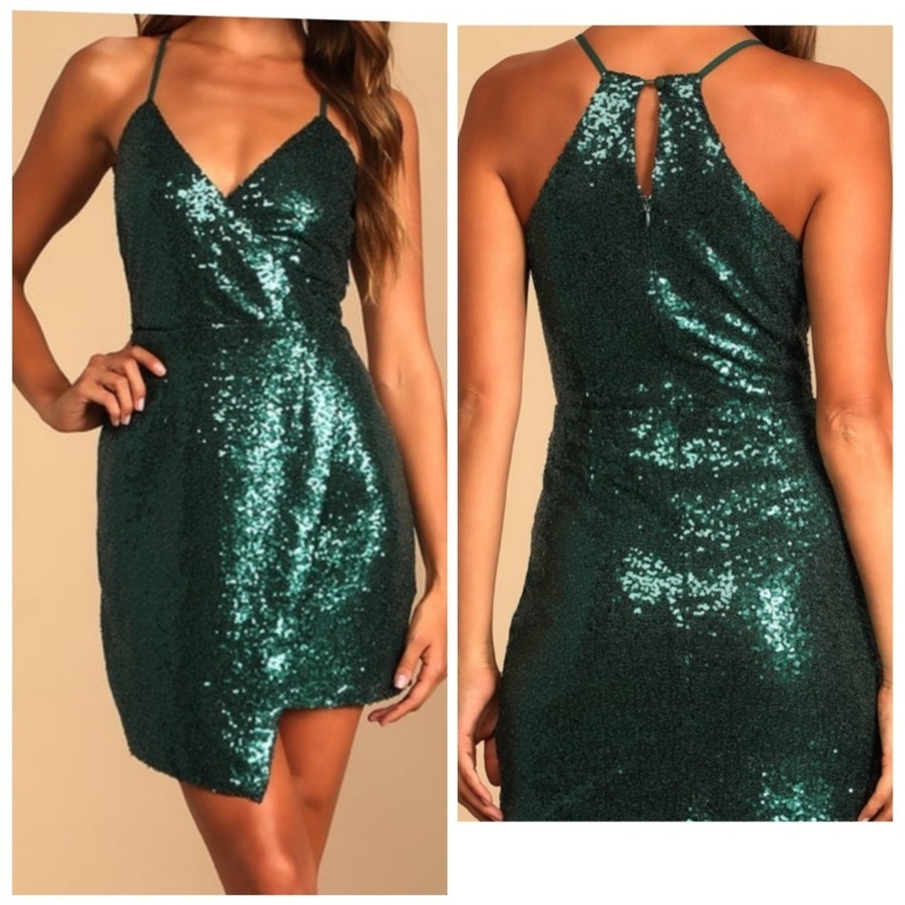 Lulu’s sequin green mini dress